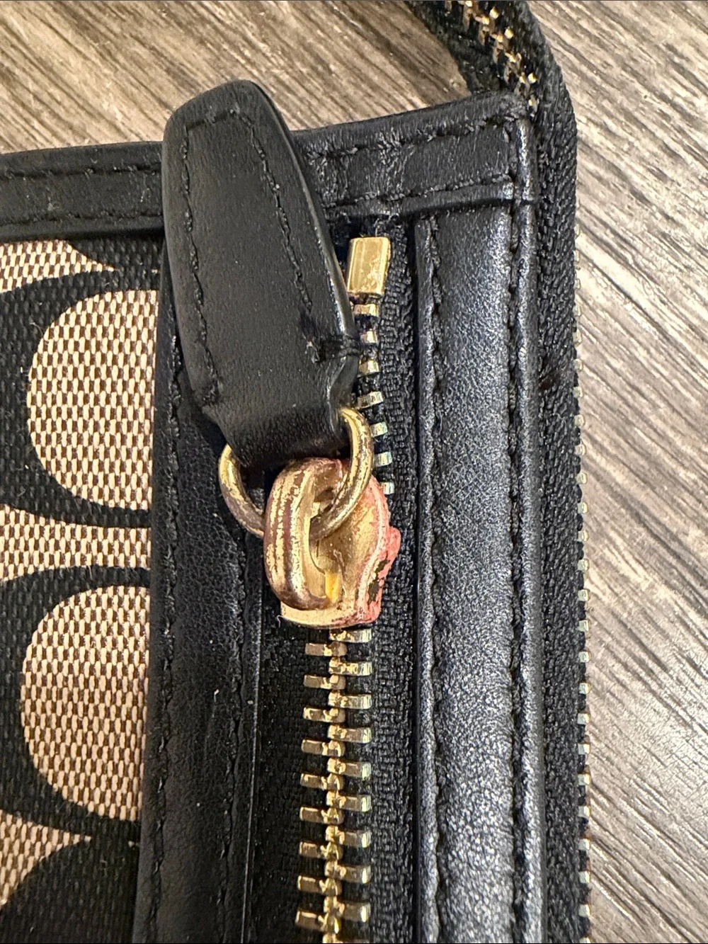 Coach Canvas Signature Zip Wristlet in Khaki and Black